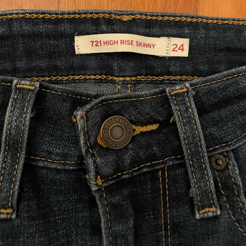 LEVIS 721 HIGH RISE SKINNY WOMENS DENIM BLUE JEANS HEMMED 24 - Picture 8 of 15